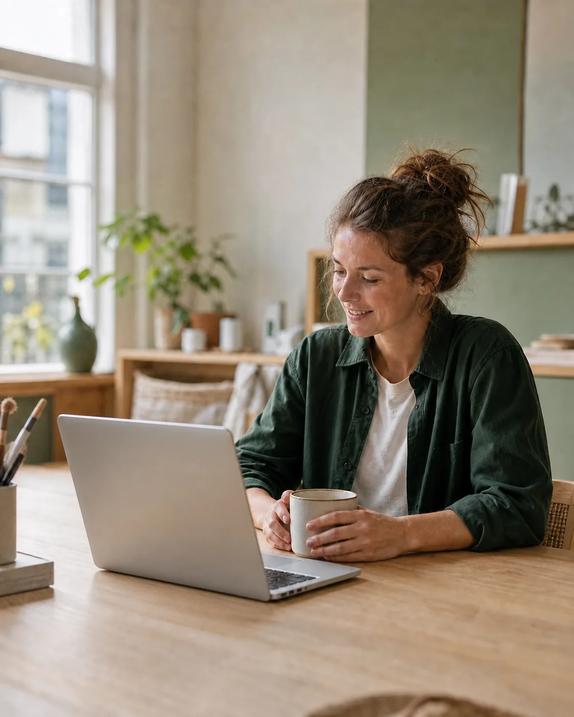 Freelancer discussing her business at her laptop